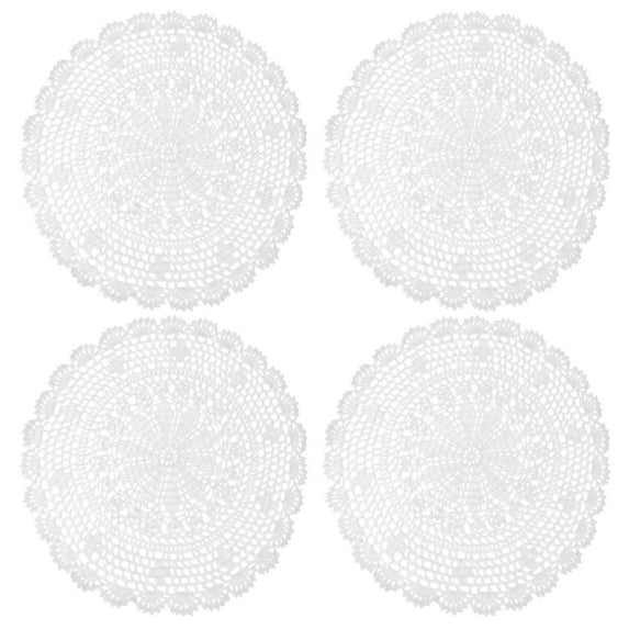 Uxcell 4 Pack Crochet Doilies, 12 Inch Handmade Crochet Table Placemats Round Lace Doilies Star Pattern Cotton Coaster for Wedding Party Decoration, White