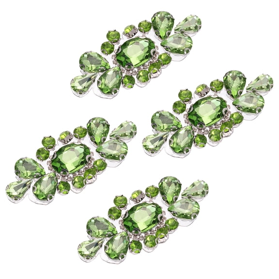 Uxcell 4 Pack Crystal Rhinestone Applique, Glitter Rhinestone Iron on Patch, Hot Fix or Sew on Sewing Applique for Bridal Costume Belt Bags Hat Decoration (2.4 x 1.2 Inch, Green)