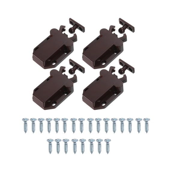 Uxcell 4 Pack Double Roller Cabinet Catches, Cabinet Door Latch with Screws for Cabinet Drawer Closet, Brown
