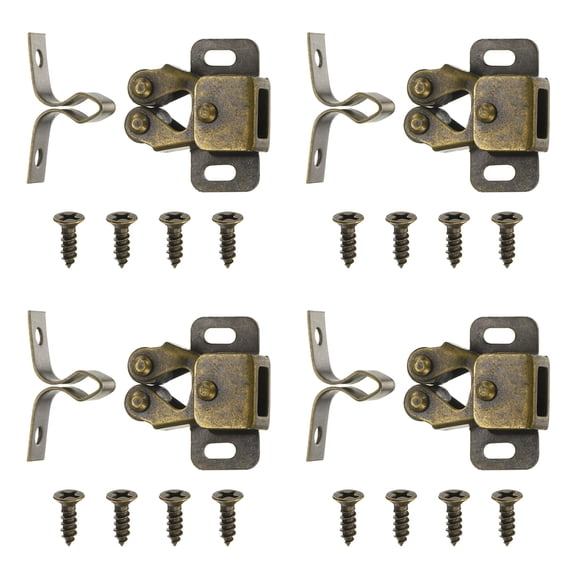 Uxcell 4-Pack Double Roller Cabinet Latch, Built-In Spring Cabinet Catch Hardware for Cupboard[Bronze]