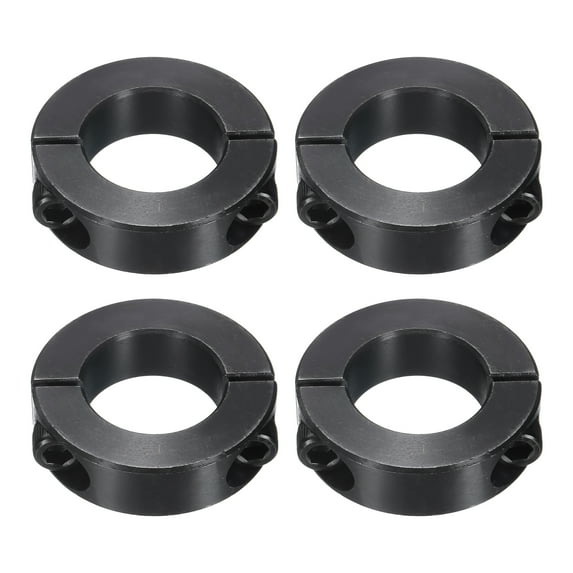 Uxcell 4 Pack Double Split Shaft Collar, 1" Bore One Piece Clamping Collar 1-3/4" OD 1/2" Thickness Black Oxide Lock Collar Clamp with Set Screws (1045 Steel)