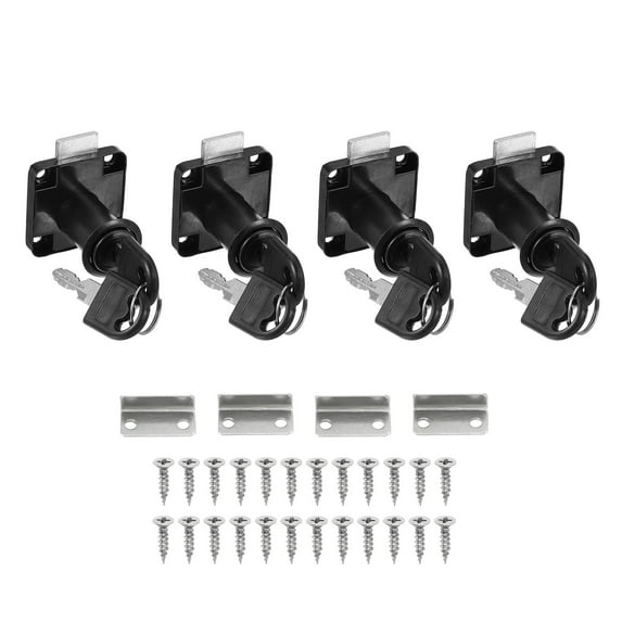 Uxcell 4 Pack Drawer Lock with Keys, Keyed Different Alloy Steel Lock with1 1/4" x 3/4" Cylinder Black