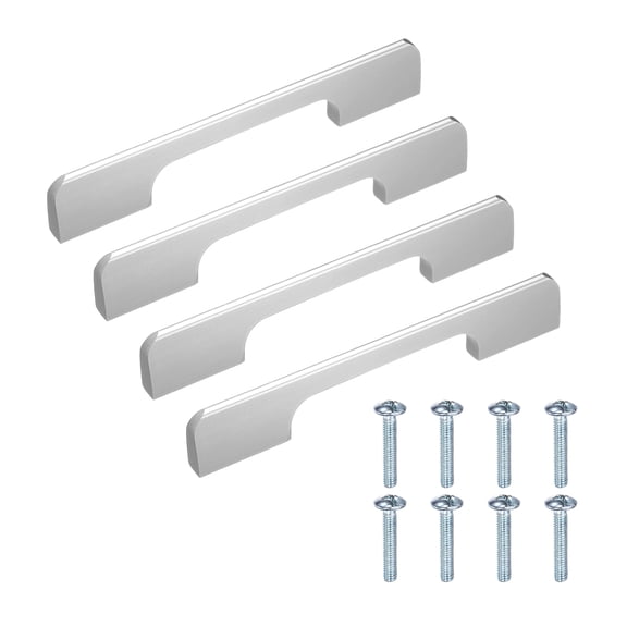 Uxcell 4 Pack Drawer Pulls, 5 Inch(128mm) Hole Spacing Square Kitchen Handles, Furniture Hardware Handles for Bathroom Dresser, Cupboard and Wardrobe, Matte Silver