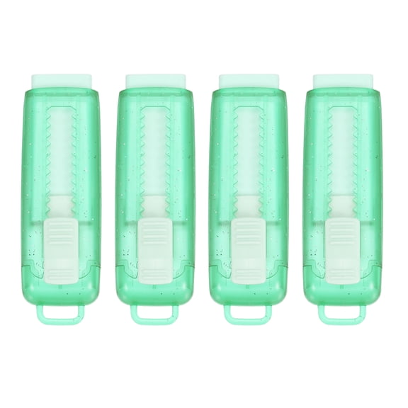 Uxcell 4 Pack Erasers, Sliding Retractable Eraser Push Pull Cute Pencil Erasers Soft Large with Plastic Sleeve for Sketching Drawing Artists Teacher Pencils, Transparent Green TPR