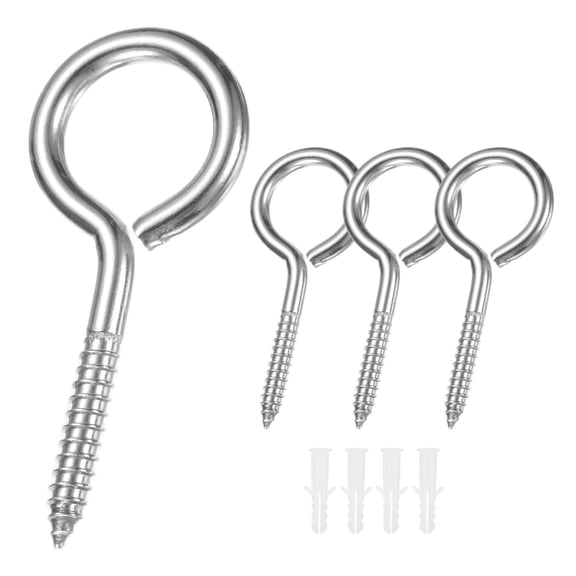 Uxcell 4-Pack Eye Hooks Screw, M4 2" 304 Stainless Steel Heavy Self Tapping Eye Bolts with Expanding Anchors for Wood Furniture/Hanging Artwork/Securing Cables, Ceiling Hooks [Silver]