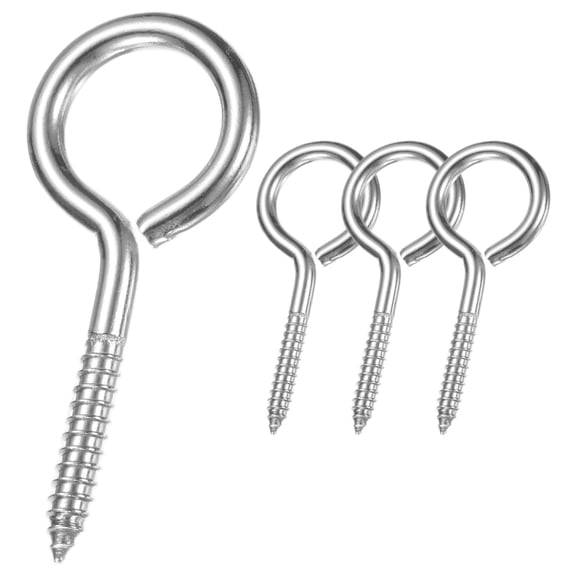 Uxcell 4-Pack Eye Hooks Screw, M4 2" 304 Stainless Steel Heavy Self Tapping Eye Bolts Pins Ceiling Hooks [Silver]