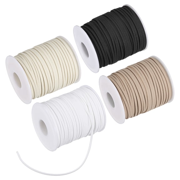 Uxcell 4-Pack Faux Suede Leather Cord, 200 Yards 2.6mm Flat Suede Leather Lace, Faux Leather Cord, Suede Cord for Jewelry Making [White, Cream White, Brown, Black]