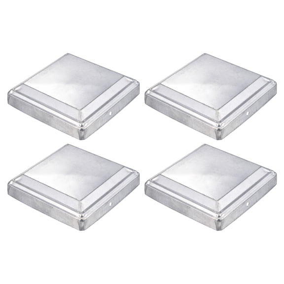 Uxcell 4 Pack Fence Post Cap Fit 4.8" x 4.8" OD Pipe, Galvanized Steel Deck Post Cover Square Decking Caps for Mailbox Outdoor Chain Link Wood/Metal Fence Deck Railing, Silver