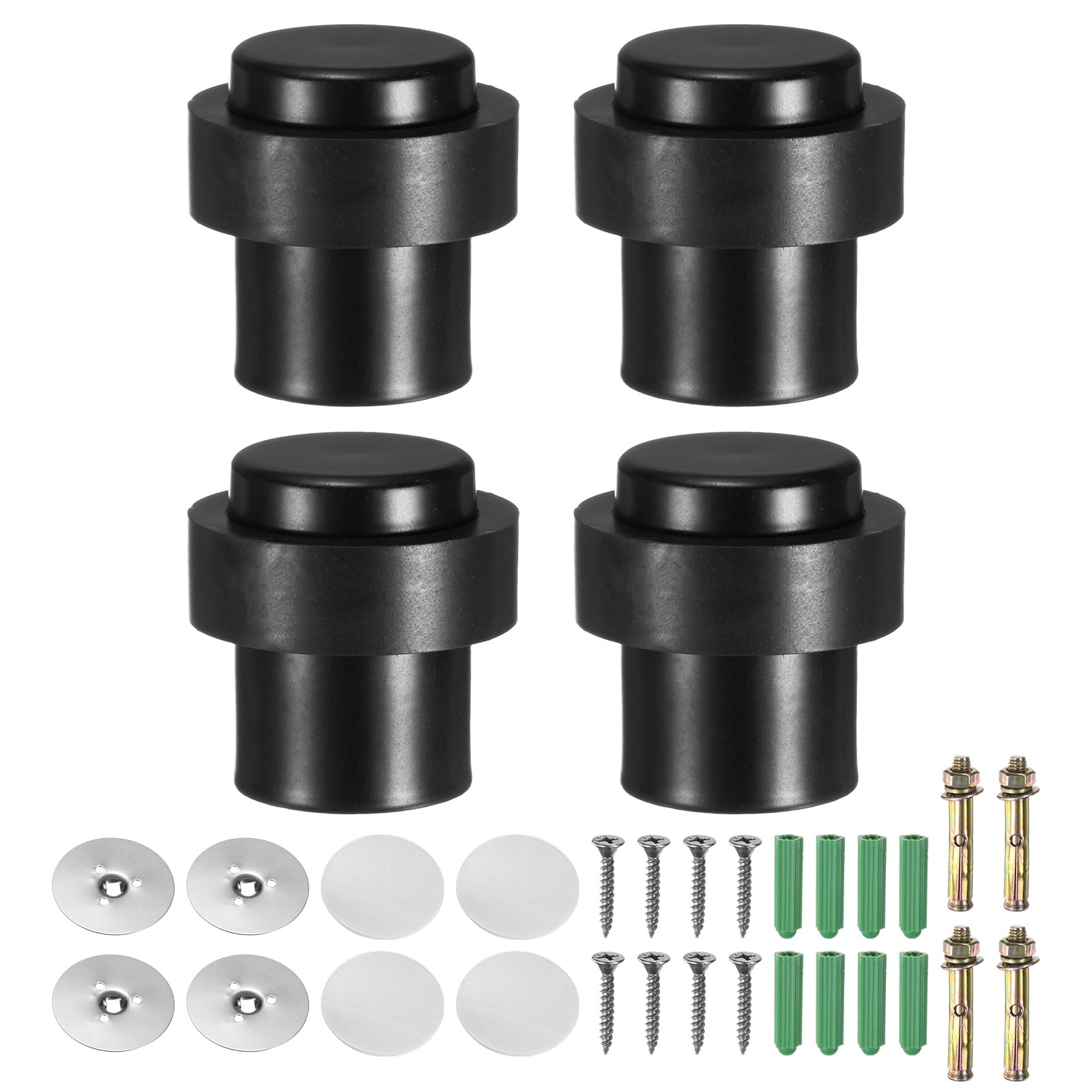 Uxcell 4-Pack Floor Door Stoppers, Stainless Steel Cylindrical Door Stop with Plastic Rubber Bumper [Black]