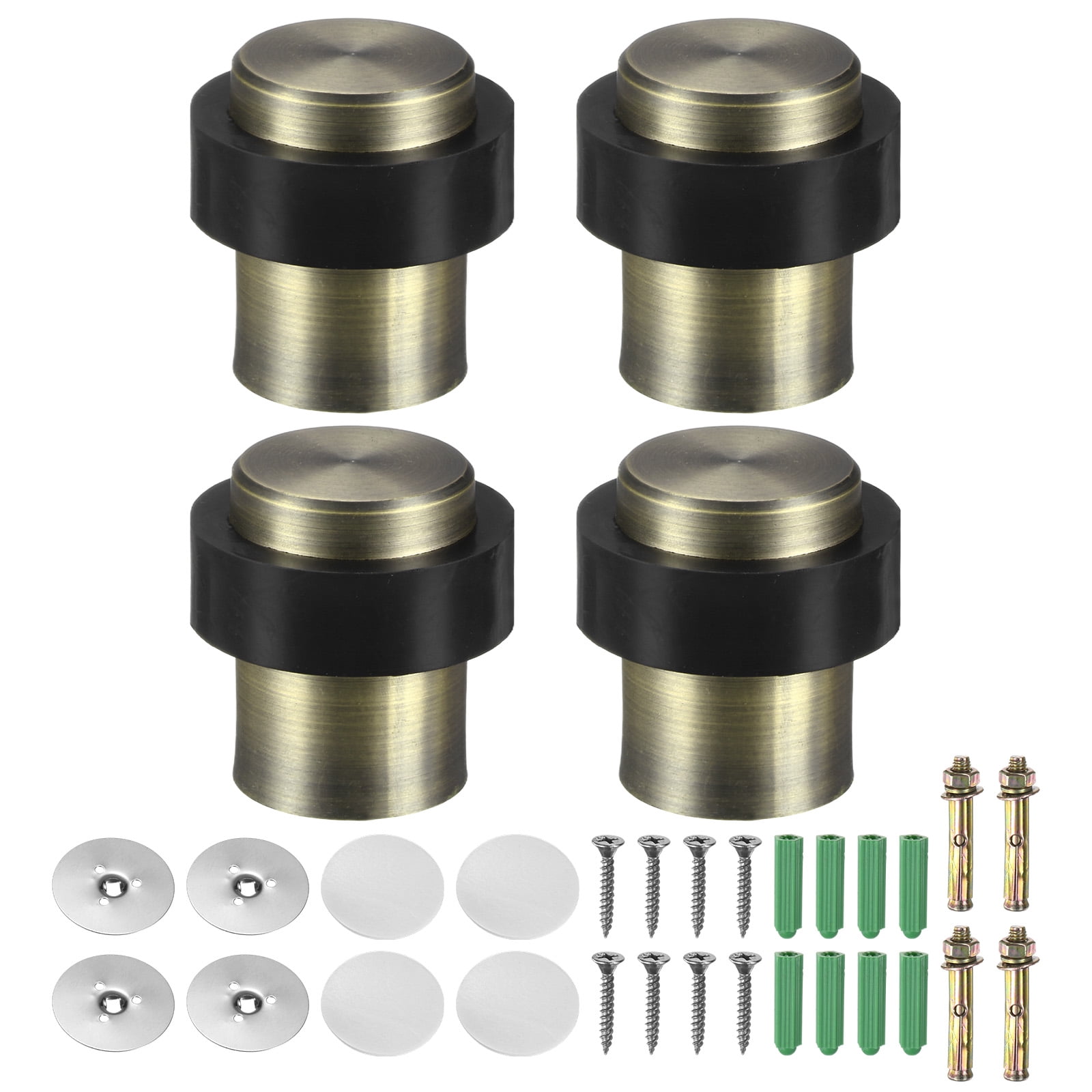 Uxcell 4-Pack Floor Door Stoppers, Stainless Steel Cylindrical Door Stop with Plastic Rubber Bumper [Brass Tone]