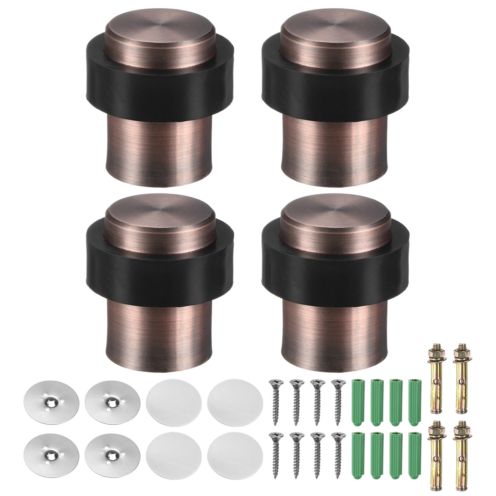 Uxcell 4-Pack Floor Door Stoppers, Stainless Steel Cylindrical Door Stop with Plastic Rubber Bumper [Copper Tone]