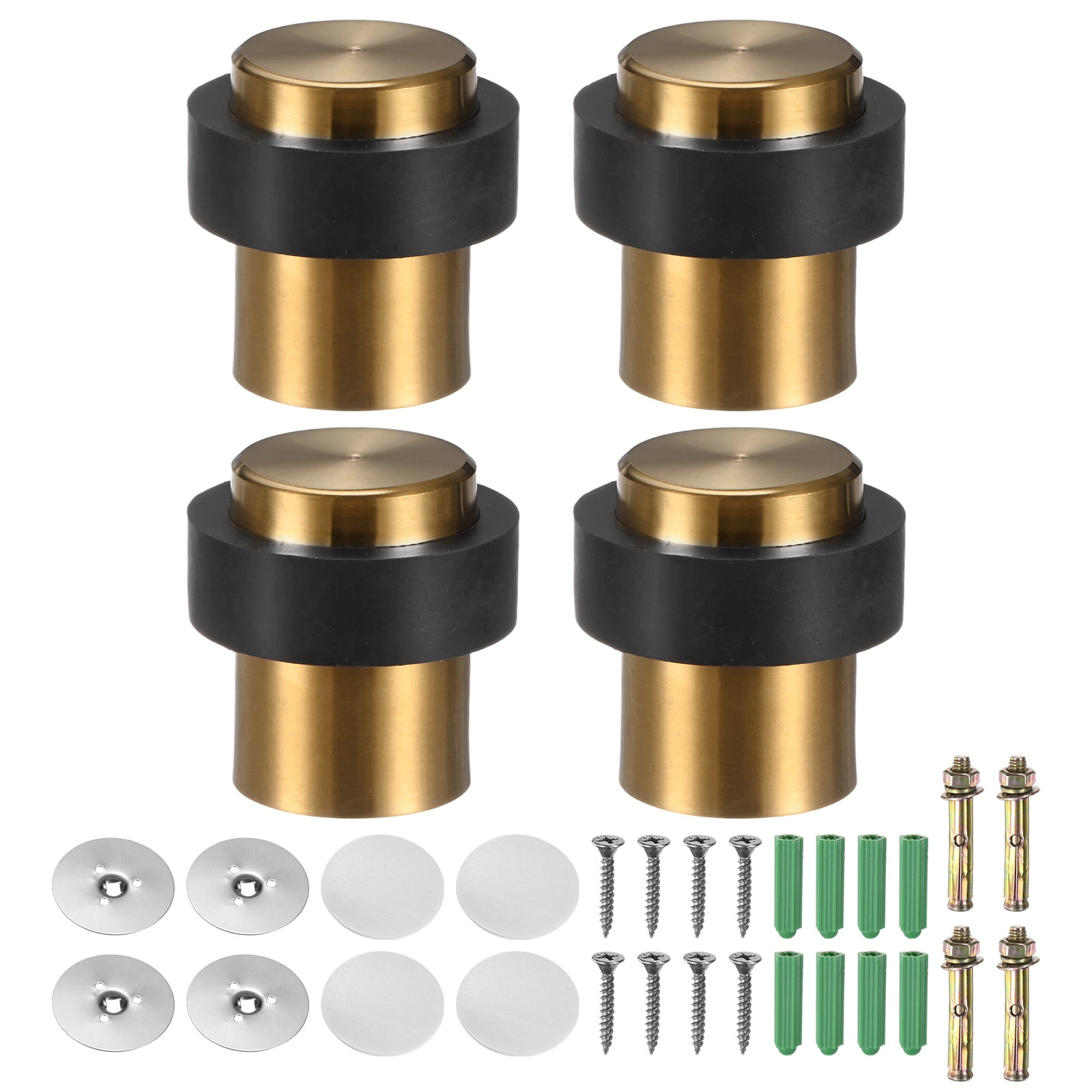 Uxcell 4-Pack Floor Door Stoppers, Stainless Steel Cylindrical Door Stop with Plastic Rubber Bumper [Gold Tone]