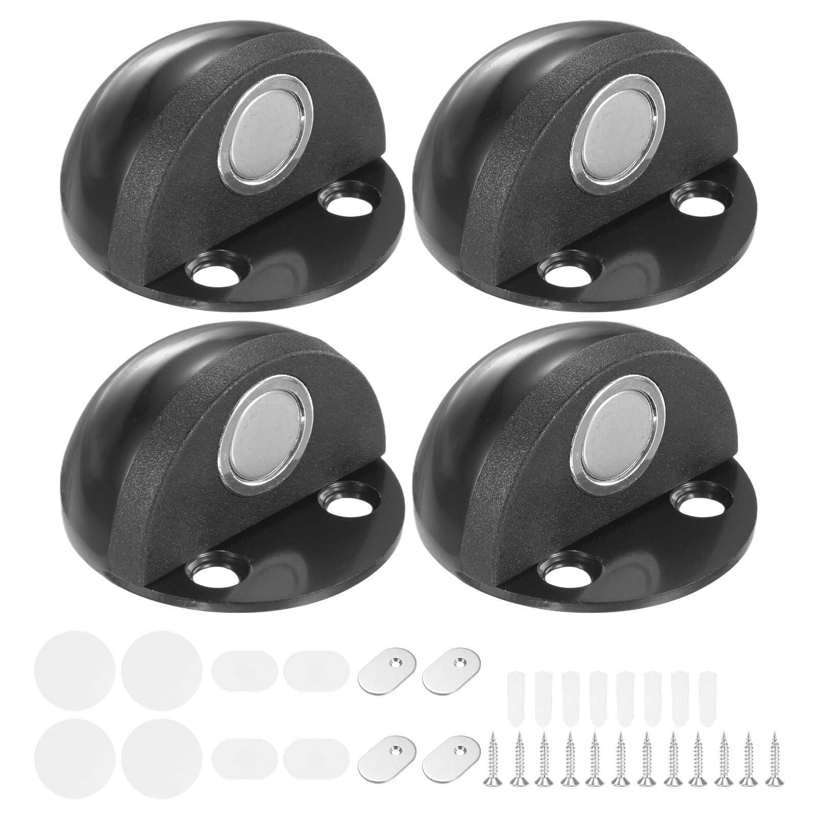 Uxcell 4-Pack Floor Mounted Door Stops, Stainless Steel Half Dome Magnetic Gate Stopper with Plastic Rubber Bumper [Black]