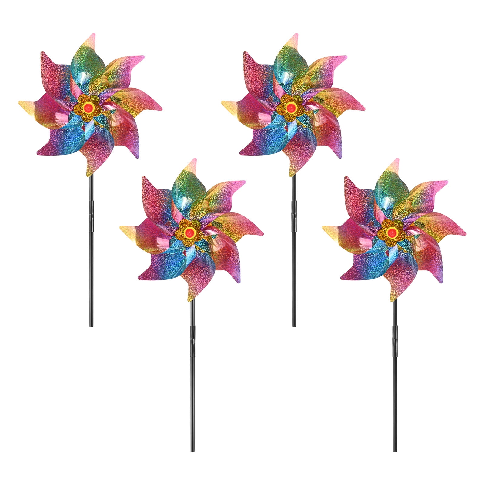 Uxcell 4-Pack Flower Wind Spinner Sparkly Lawn Pinwheels, 20 Inch ...