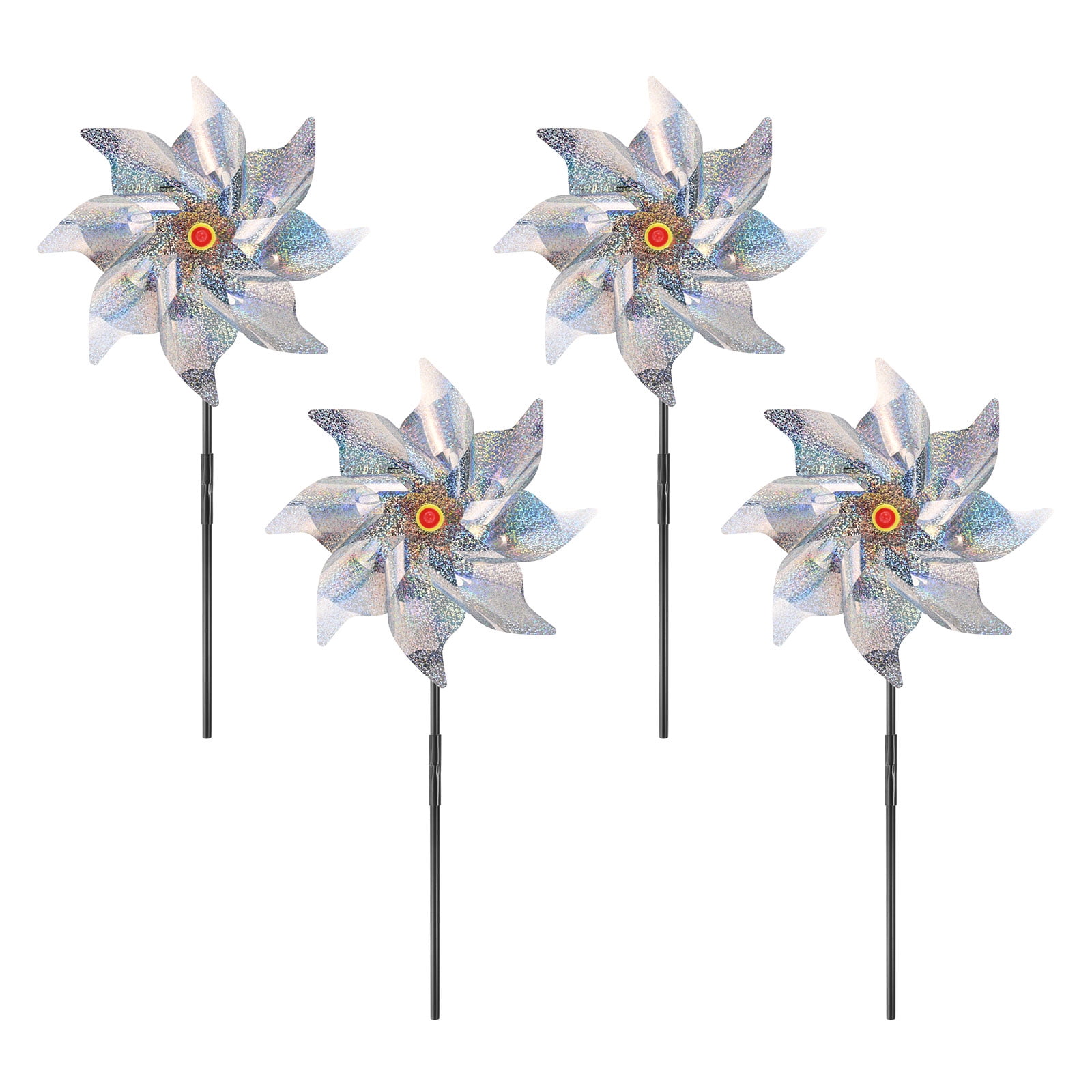 Uxcell 4-Pack Flower Wind Spinner Sparkly Lawn Pinwheels, 20 Inch ...