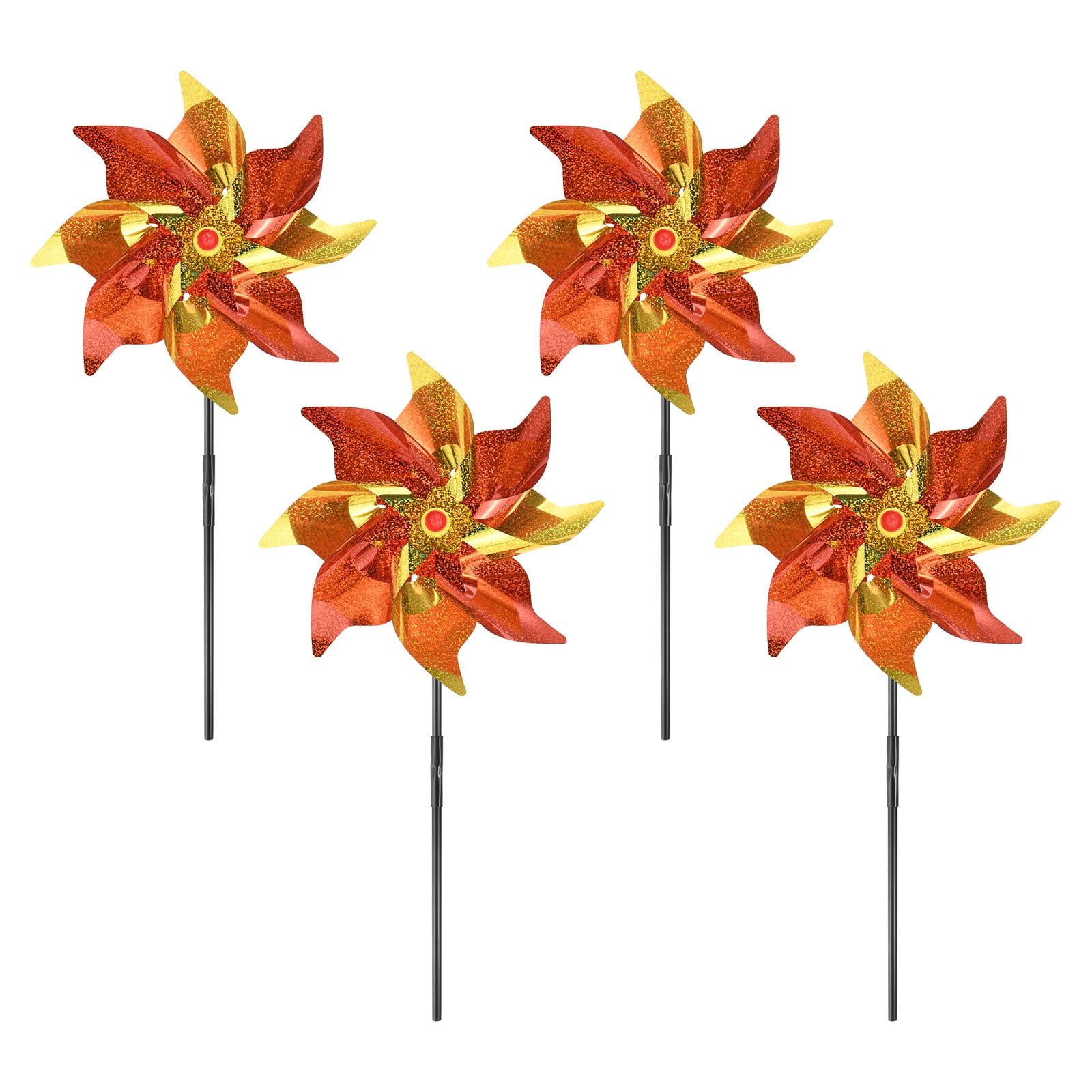 Uxcell 4-Pack Flower Wind Spinner Sparkly Lawn Pinwheels, 20 Inch ...