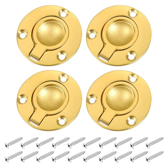 Uxcell 4 Pack Flush Ring Pull, 1.97" x 1.97" Stainless Steel Round Recessed Door Pull with Screws, Brass Tone