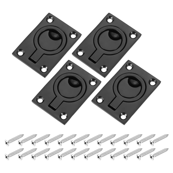 Uxcell 4 Pack Flush Ring Pull, 2.48" x 1.73" Stainless Steel Rectangle Recessed Door Pull with Screws, Black