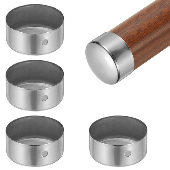 Uxcell 4 Pack Handrail End Caps, 45mm(1.77") Stainless Steel Round Handrail End Cover Hand Railing Fittings Protector for Wooden Staircase Handrails Guardrail Furniture, Steel Color
