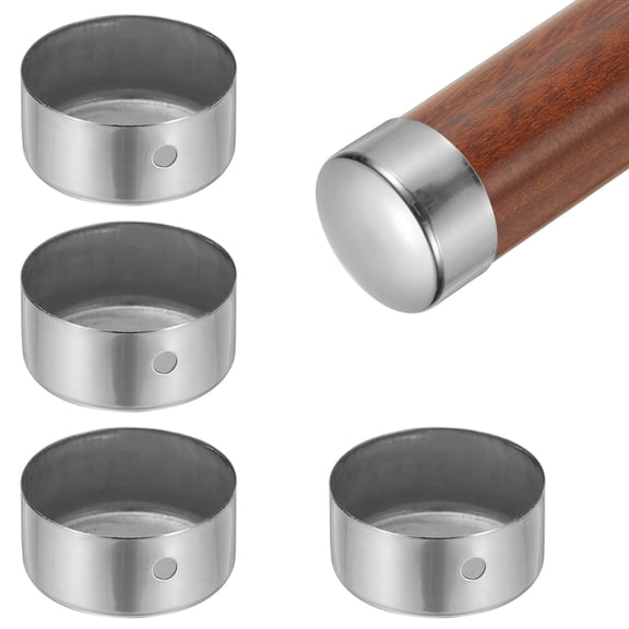 Uxcell 4 Pack Handrail End Caps, 45mm(1.77") Stainless Steel Round Handrail End Cover Hand Railing Fittings Protector for Wooden Staircase Handrails Guardrail Furniture, Steel Color