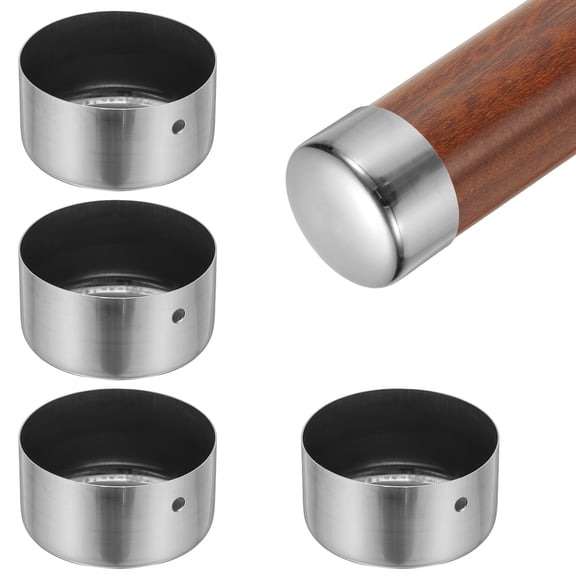 Uxcell 4 Pack Handrail End Caps, 60mm(2.36") Stainless Steel Round Handrail End Cover Hand Railing Fittings Protector for Wooden Staircase Handrails Guardrail Furniture, Steel Color