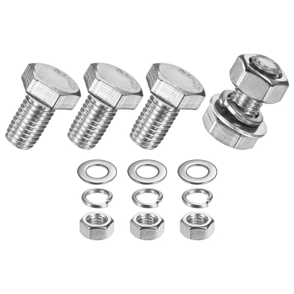 Uxcell 4-Pack Hex Head Screw Bolt with Nuts Flat & Lock Washers M10x18mm