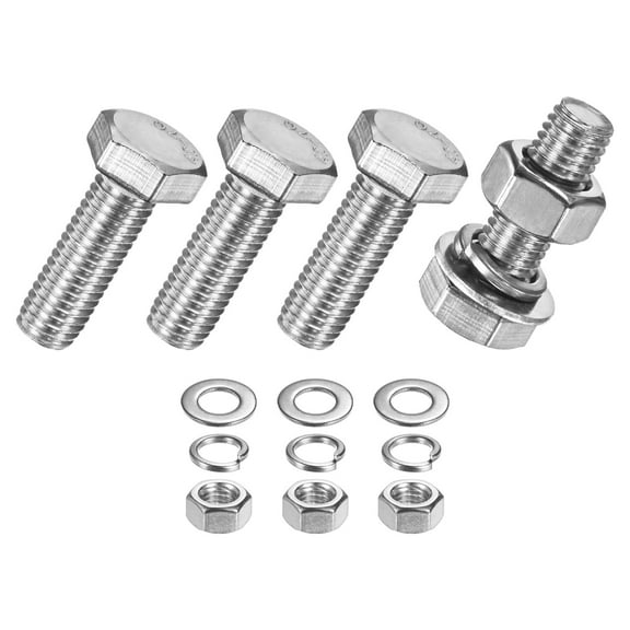 Uxcell 4-Pack Hex Head Screw Bolt with Nuts Flat & Lock Washers M10x30mm