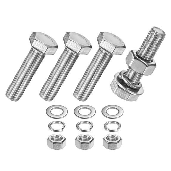Uxcell 4-Pack Hex Head Screw Bolt with Nuts Flat & Lock Washers M10x40mm