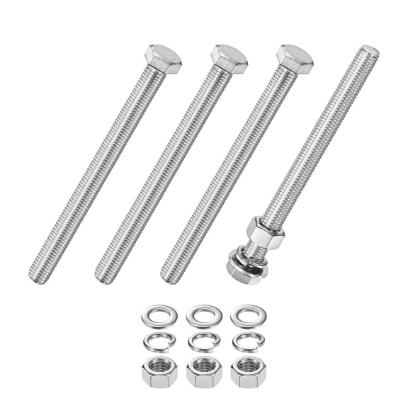 Uxcell 4-Pack Hex Head Screw Bolt with Nuts Flat & Lock Washers M12x140mm