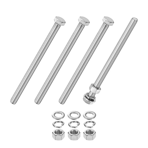 Uxcell 4-Pack Hex Head Screw Bolt with Nuts Flat & Lock Washers M12x170mm