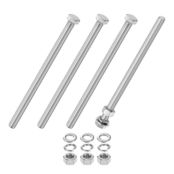 Uxcell 4-Pack Hex Head Screw Bolt with Nuts Flat & Lock Washers M12x200mm