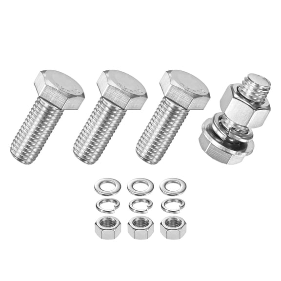 Uxcell 4-Pack Hex Head Screw Bolt with Nuts Flat & Lock Washers M12x30mm