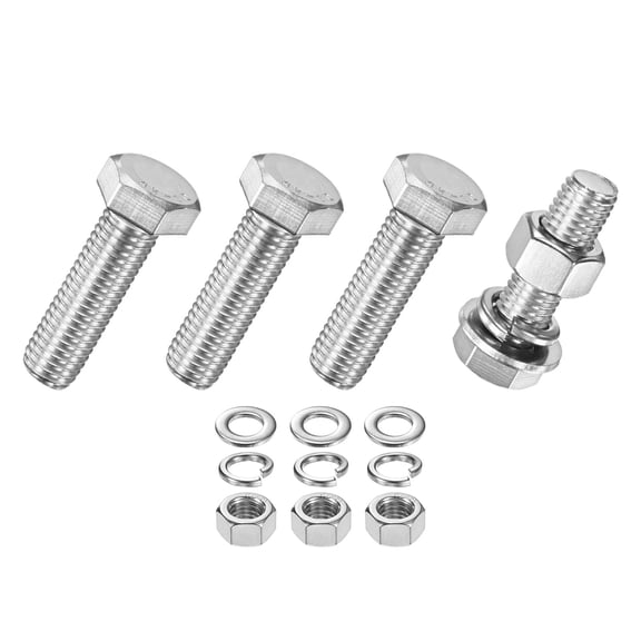 Uxcell 4-Pack Hex Head Screw Bolt with Nuts Flat & Lock Washers M12x40mm