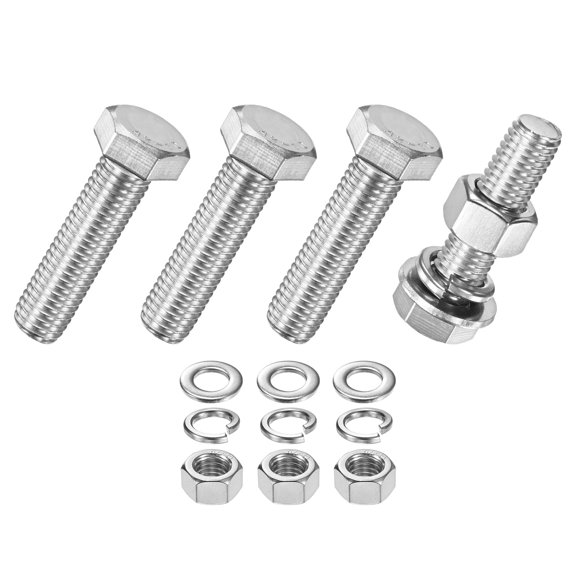 Uxcell 4-Pack Hex Head Screw Bolt with Nuts Flat & Lock Washers M12x45mm