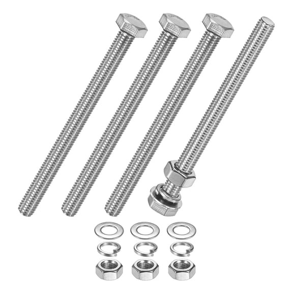 Uxcell 4-Pack Hex Head Screw Bolt with Nuts Flat & Lock Washers M8x100mm