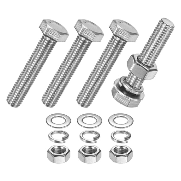 Uxcell 4-Pack Hex Head Screw Bolt with Nuts Flat & Lock Washers M8x40mm