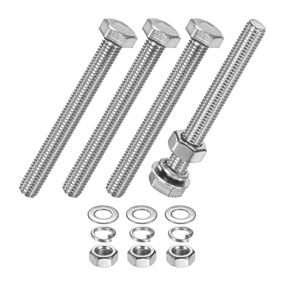 Uxcell 4-Pack Hex Head Screw Bolt with Nuts Flat & Lock Washers M8x70mm