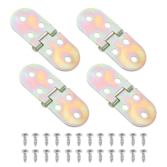 Uxcell 4 Pack Hidden Folding Table Hinges, 3.15" x 1.22" Iron Flat Hinge, 180 Degree Furniture Hinges for Wood Table Kitchen Cabinet Door, Metallic
