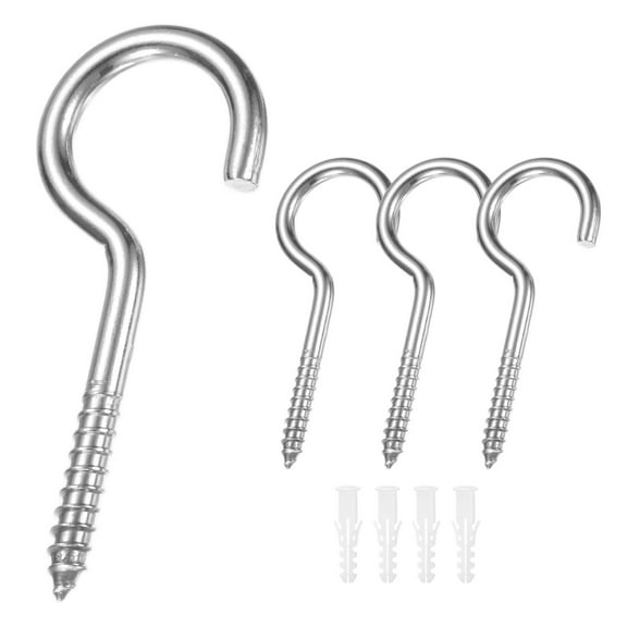 Uxcell 4-Pack Hooks Screw, M5 2.6" 304 Stainless Steel Heavy Self Tapping Eye Bolts with Expanding Anchors for Wood Furniture/Hanging Artwork/Securing Cables, Ceiling Hooks [Silver]