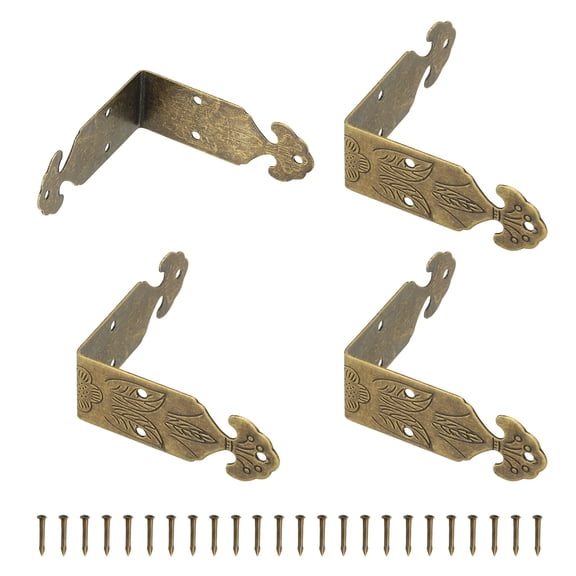 Uxcell 4 Pack L Shaped Vintage Corner Protectors, 1.6" x 0.6" Decorative Guards, Protector Corner Braces with 24Pack Nails for Cabinets Furniture Wooden Boxes, Bronze