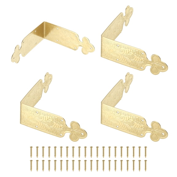 Uxcell 4 Pack L Shaped Vintage Corner Protectors, 2.6" x 0.9" Decorative Guards, Protector Corner Braces with 40Pack Nails for Cabinets Furniture Wooden Boxes, Brass
