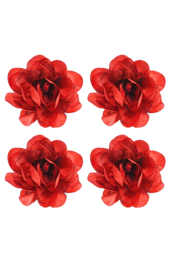 4-Pack Large Women's Brooches Lapel Pin, Lapel Pins Dainty Satin Fabric Big Camellia Flower Hair Clip Dancer Pin Up for Hats/Parties/Clothes/Jewelry [14cm, Red]