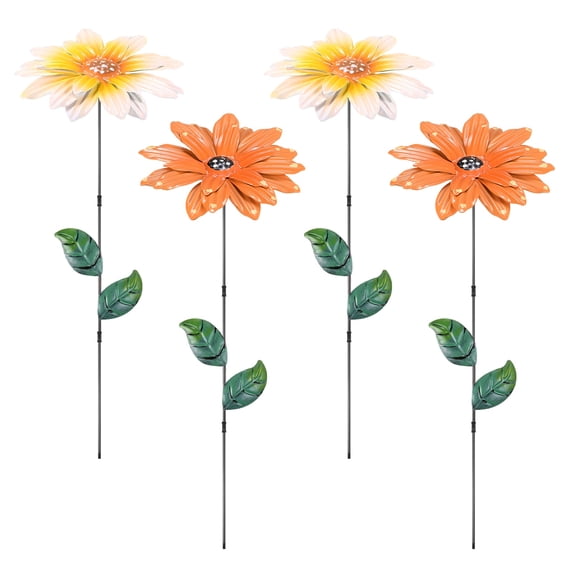 Uxcell 4 Pack Large Flower Garden Decor Stakes, 13 Inch Waterproof Metal Garden Stakes Decorative for Indoor/Outdoor [2 Yellow & Orange]