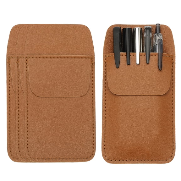Uxcell 4 Pack Leather Pocket Protector, MultiPurpose Pen Pocket Protector Pen Holder Organizer Pouch Pencil Sleeve for Heavy Duty Shirts Lab Coats Pointers Notes Card Office, Brown