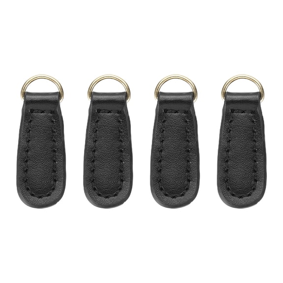 Uxcell 4 Pack Leather Zipper Pull, 1.61 Inch Cowhide Leather Zip Puller Head Zippers Tab Replacement(Black)