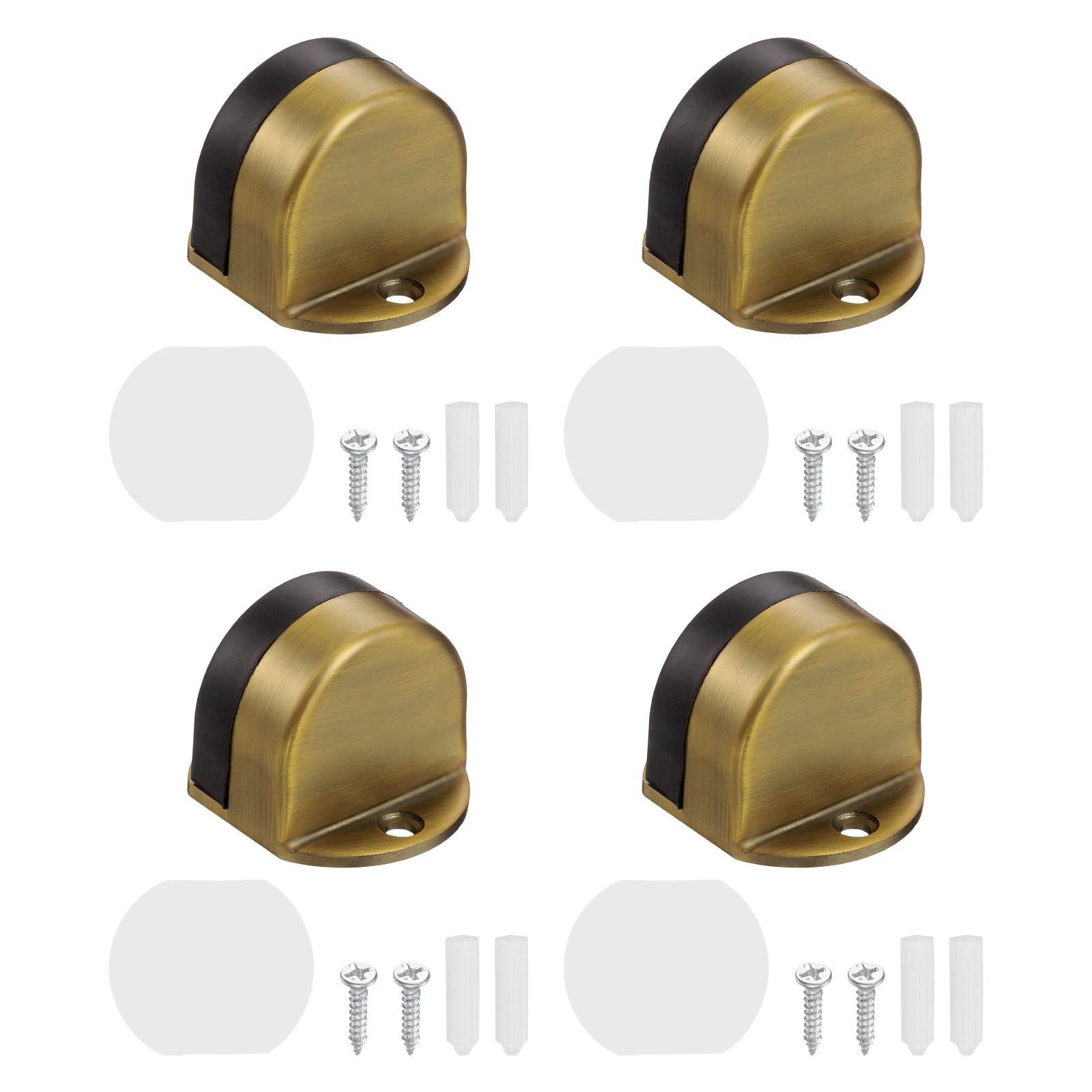 Uxcell 4 Pack Low Dome Floor Door Stop, 1.5" H x 1.65" W Stainless Steel Door Stopper, Rubber Bumper Wall Protector with Screws&Adhesive Tape for Bedroom Bathroom Office, Brass Tone