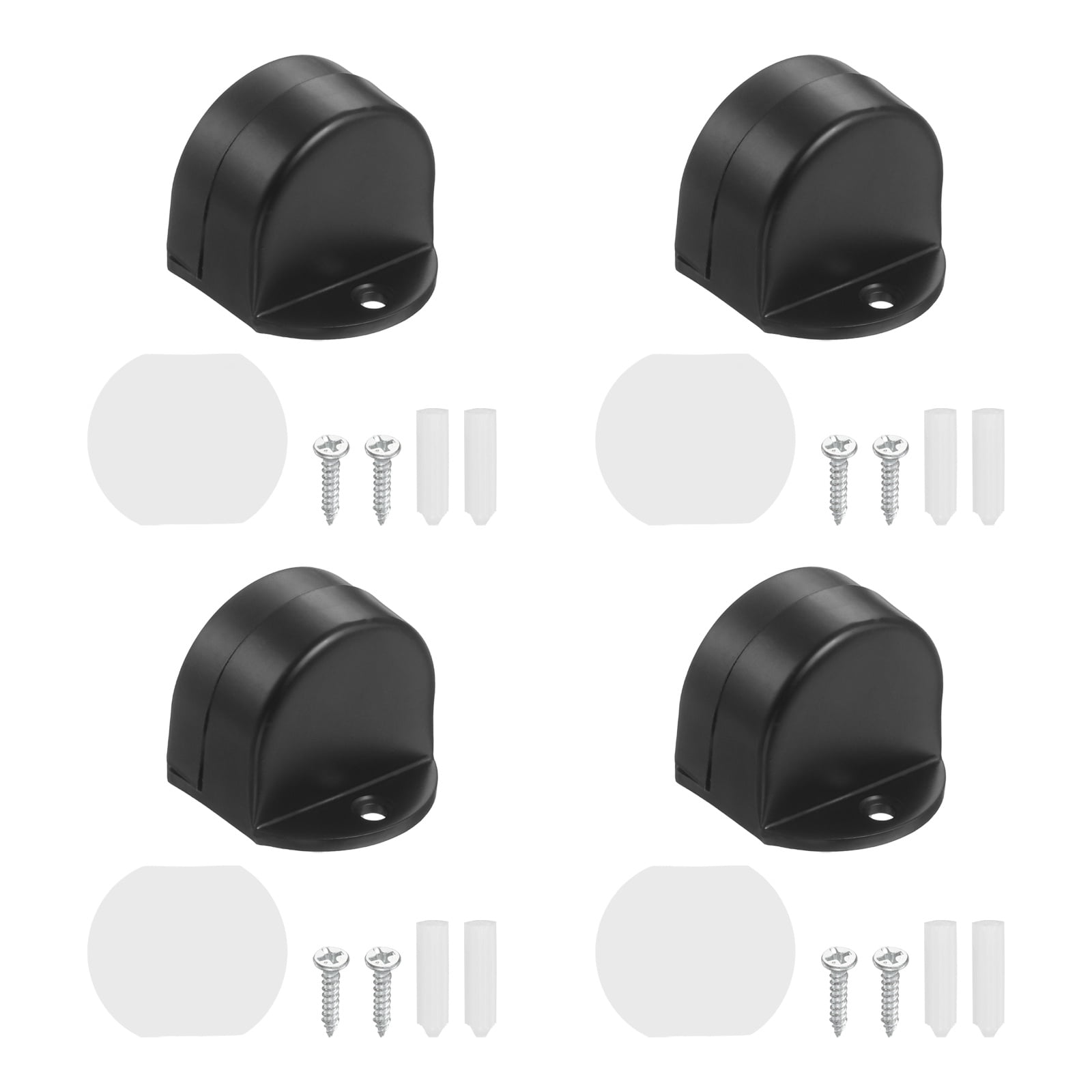 Uxcell 4 Pack Low Dome Floor Door Stop, 1.5" H x 1.65" W Stainless Steel Door Stopper, Rubber Bumper Wall Protector with Screws&Adhesive Tape for Bedroom Bathroom Office, Black