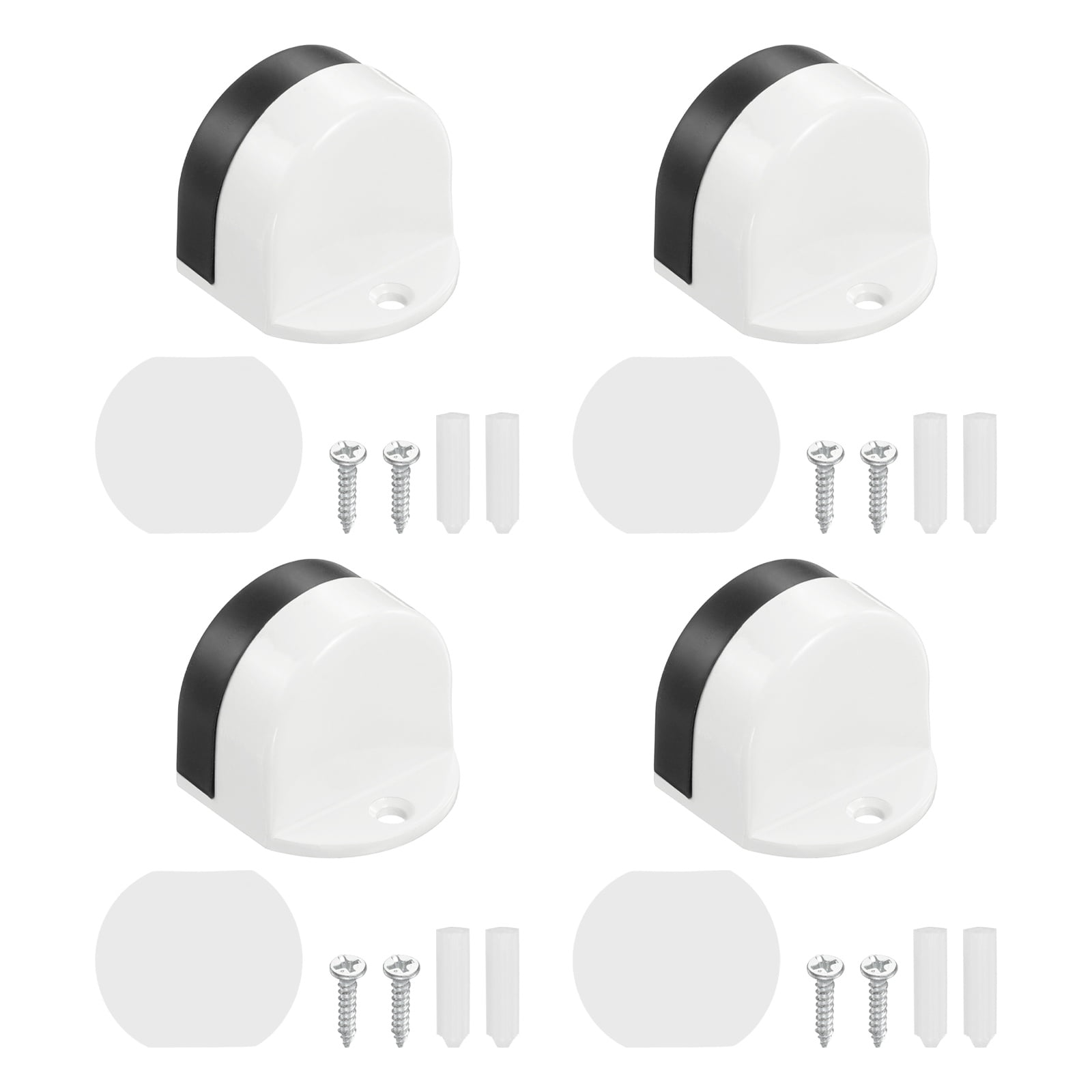 Uxcell 4 Pack Low Dome Floor Door Stop, 1.5" H x 1.65" W Stainless Steel Door Stopper, Rubber Bumper Wall Protector with Screws&Adhesive Tape for Bedroom Bathroom Office, White