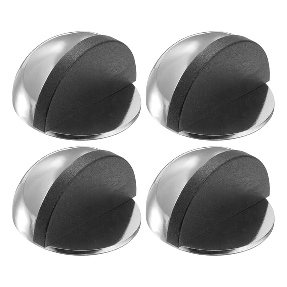 Uxcell 4 Pack Low Dome Floor Door Stop, 45mm Dia. Self Adhesive Door Stoppers, No Drilling Stainless Steel Half Dome Rubber Bumper Wall Protector for Bedroom Bathroom, Silver Tone