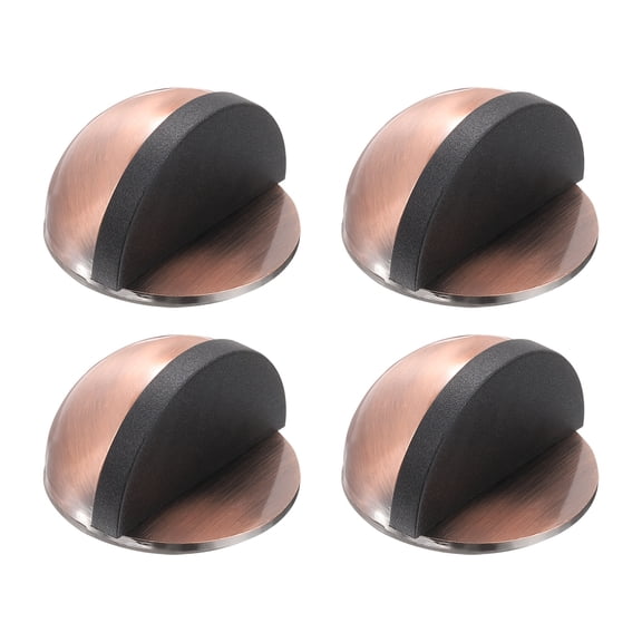 Uxcell 4 Pack Low Dome Floor Door Stop, 45mm Dia. Self Adhesive Door Stoppers, No Drilling Stainless Steel Half Dome Rubber Bumper Wall Protector for Bedroom Bathroom, Red Bronze